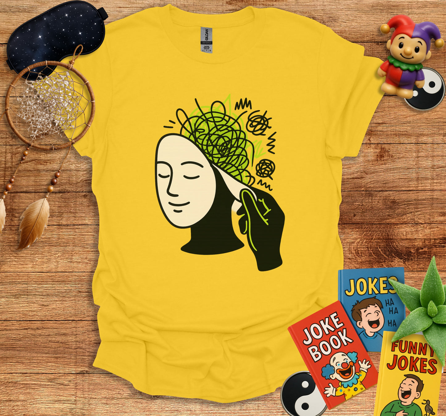 Humorous Thinking Face Yellow Graphic T-Shirt product