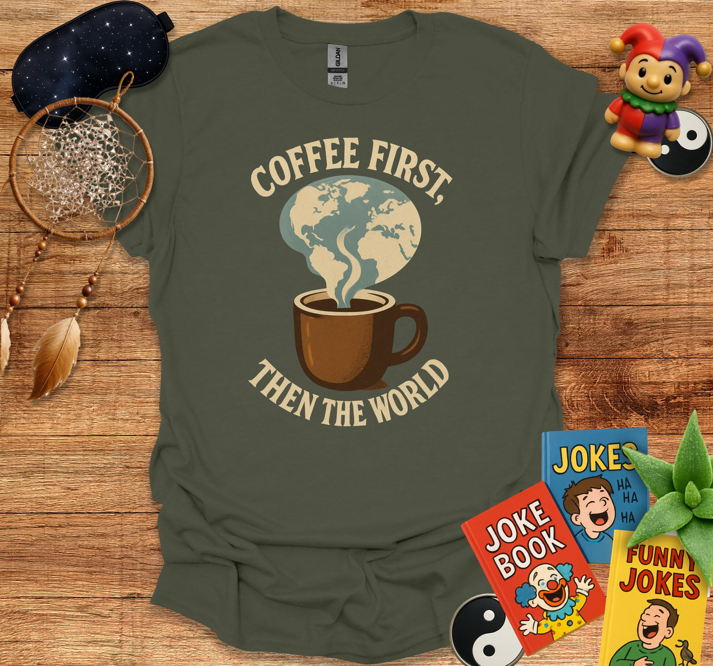 Coffee First Then The World Graphic T-Shirt product type