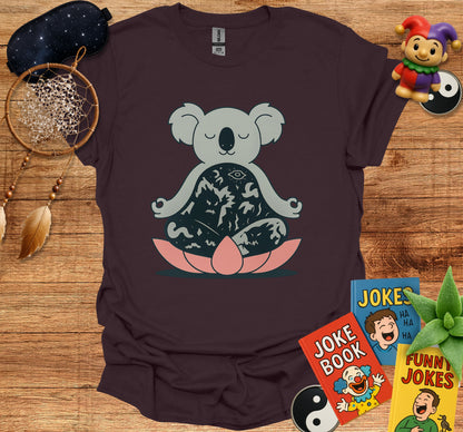 Meditating Koala Graphic on Maroon Kids Shirt Product