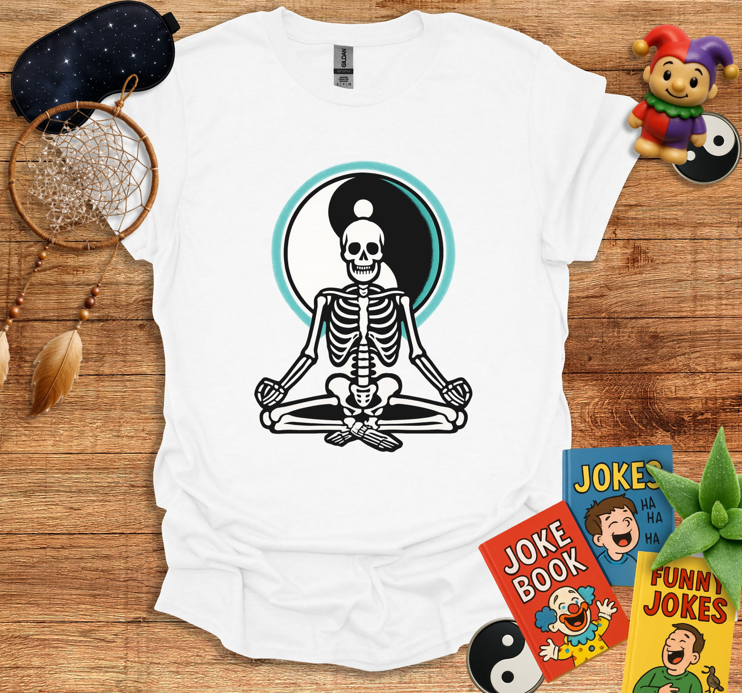 Meditating Skeleton with Yin Yang Graphic Shirt product