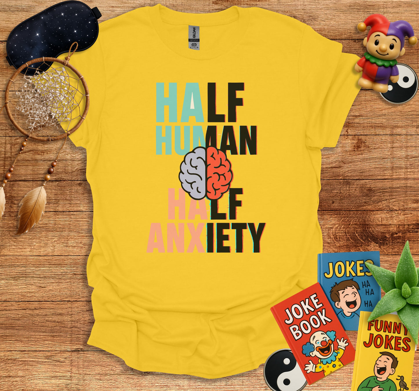 Half Human Half Anxiety Yellow Graphic Shirt product