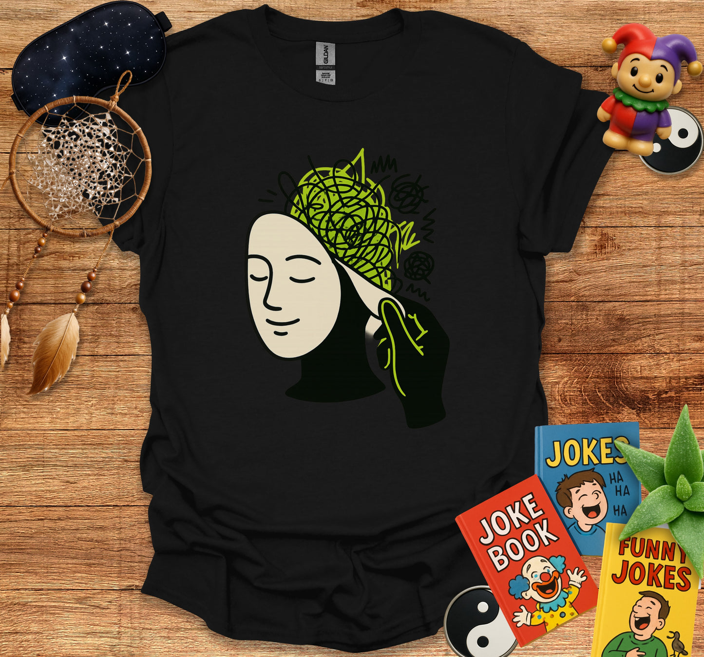 Unique Graphic Tee with Mask and Leaf Design product