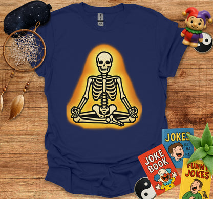 Meditating Skeleton With Gold Aura Illustration T-Shirt