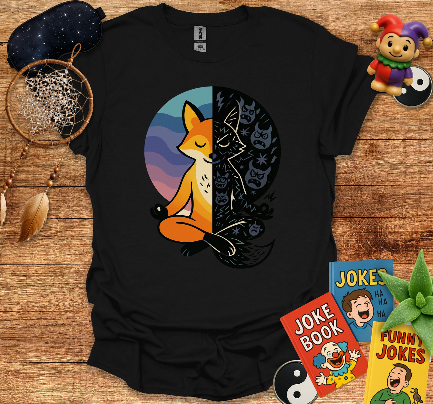 Meditating Fox Yin Yang Graphic Design T-shirt product