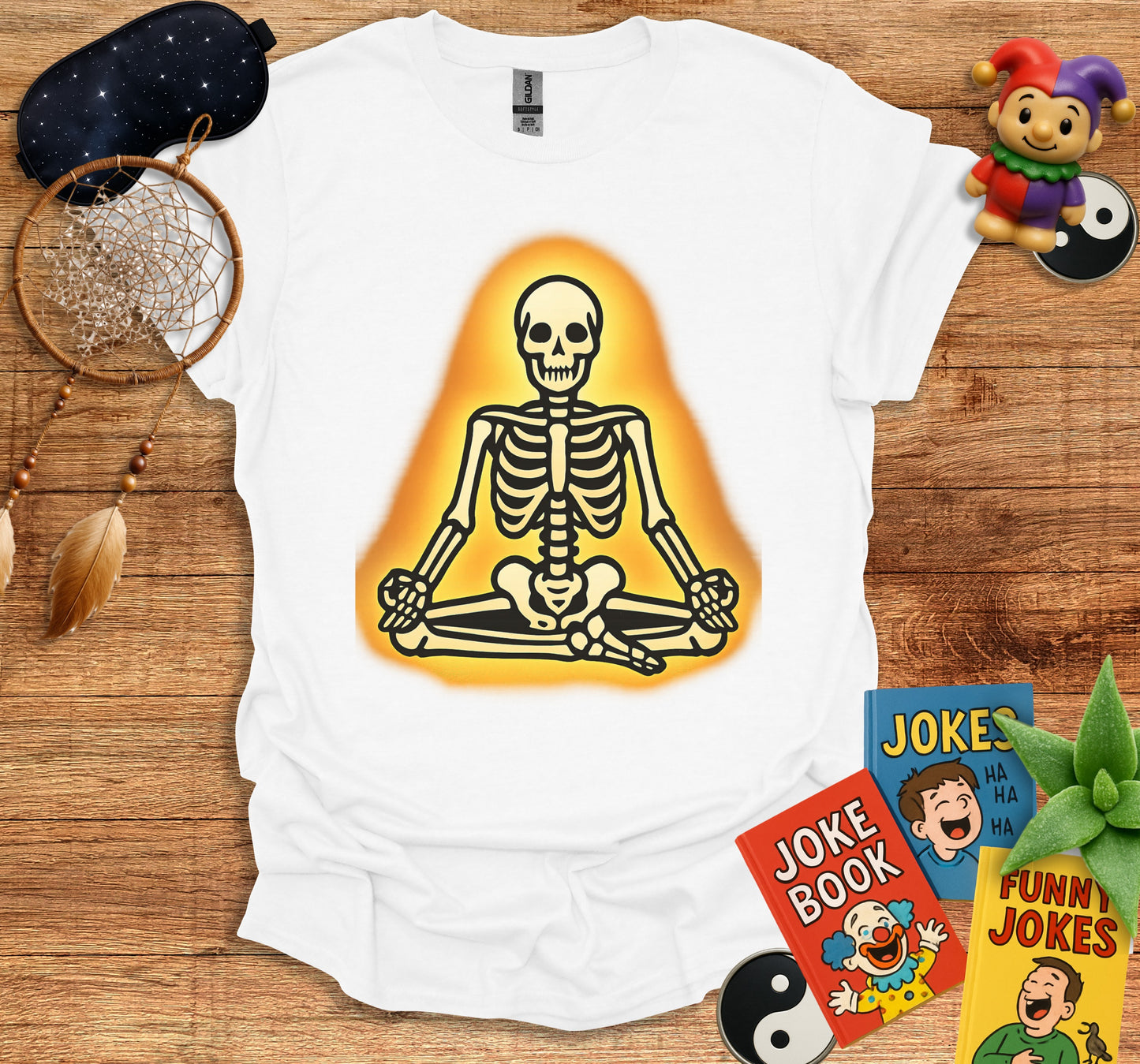 Meditating Skeleton Glow in Dark Graphic T-Shirt product
