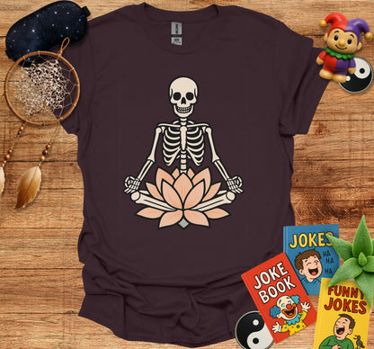 Meditating Skeleton on Lotus Flower Funny Graphic T-Shirt