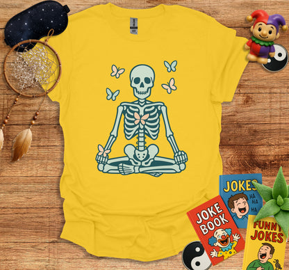 Meditative Skeleton with Butterfly Art T-Shirt product type