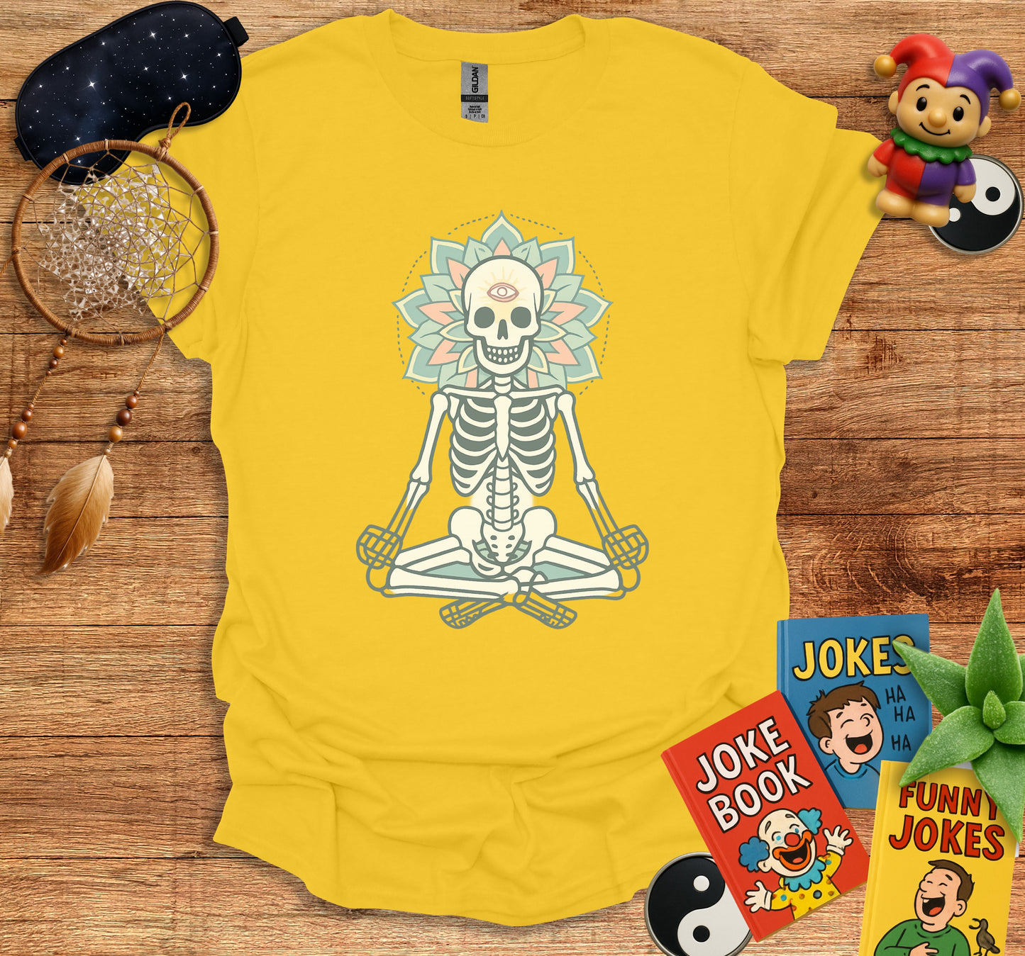 Meditating Skeleton with Mandala Graphic Shirt product type