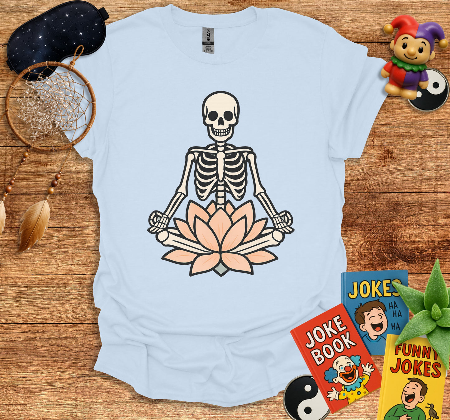 Meditating Skeleton with Lotus Graphic T-Shirt product type